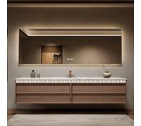 Ensemble de salle de bain flottant de qualité supérieure de 233,7 cm avec miroir LED, désembuage intelligent et grand bois assemblé pour salles de bains modernes
