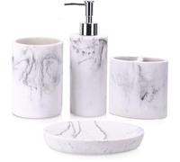 Ensemble de salle de bain Ibenzoa® composé de 4 pièces, imitation marbre, finition mate : accessoires de salle de bain en résine comprenant un distributeur de savon, un gobelet à brosse à dents, un go