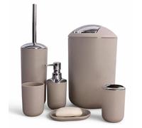 Ensemble de salle de bain Ibenzoa® en plastique, comprenant 6 pièces : distributeur de savon, porte-brosses à dents, gobelet, savonnette, seau à cosmétiques et brosse WC (amovible)