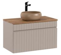 Ensemble de salle de bain ICON : meuble sous vasque 80cm cachemire + plan pour vasque + vasque à poser ronde