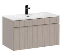 Ensemble de salle de bain ICON : meuble sous vasque 80cm cachemire + vasque à encastrer blanche