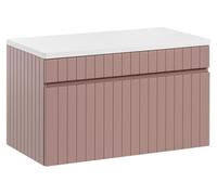 Ensemble de salle de bain ICON : meuble sous vasque 80cm rose poudré + plan pour vasque blanc