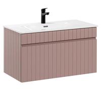 Ensemble de salle de bain ICON : meuble sous vasque 80cm rose poudré + vasque à encastrer blanche