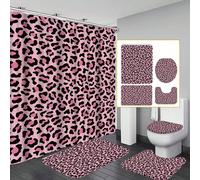Ensemble de salle de bain imprimé léopard rose, imprimé animal Y2K, rideau de douche imperméable + ensemble de tapis de bain antidérapant 3 pièces, comprend un tapis de toilette en forme de U et un co