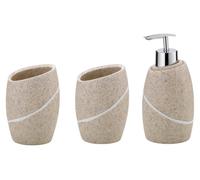 Ensemble de salle de bain Kela 3 pièces, modèle TALUS, aspect pierre naturelle, comprenant un pot à brosses à dents et un support pour brosses à dents