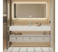 Ensemble de salle de bain, lavabo thermoformé en pierre frittée, miroir LED, commode à tiroirs, garniture d'écoulement incluse, meuble suspendu 120×55 cm 【R255】