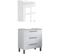 Ensemble de salle de bain meuble 80cm STAY THREE CLASSIC blanc brillant - Vasque - Miroir - Applique Blanc brillant G