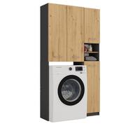 Ensemble de salle de bain - Meuble de salle de bain - Colonne de rangement et meuble haut - Gain de place - Anthracite et chêne artisanal
