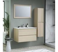 Timber Ensemble salle de bain TIMBER – Meuble vasque L80, miroir & colonne