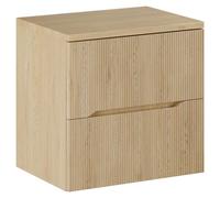 Ensemble de salle de bain NATURA 60cm : meuble sous vasque + plan pour vasque aspect bois clair rainuré verticalement