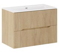 Ensemble de salle de bain NATURA 80cm : meuble sous vasque aspect bois clair rainuré verticalement + vasque encastrée