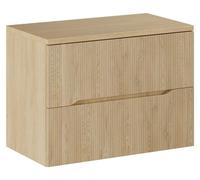 Ensemble de salle de bain NATURA 80cm : meuble sous vasque + plan pour vasque aspect bois clair rainuré verticalement