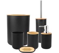 Ensemble de salle de bain noir Azomor à sept éléments, au design moderne et doté d'accessoires peu encombrants