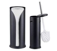 Ensemble de Salle de Bain Relaxdays, 2 pièces, Brosse WC, Rangement 3 Rouleaux, métal, Accessoires, Noir