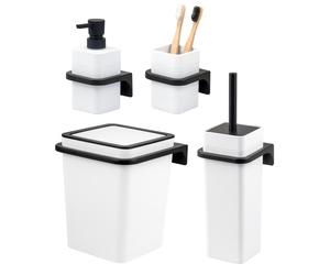 Ensemble de salle de bain SAVONA 4 pièces de Bremermann, comprenant un distributeur de savon, un gobelet, une poubelle de salle de bain de 6 litres et un ensemble pour WC, en plastique blanc
