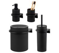 Ensemble de salle de bain SAVONA de Bremermann, 4 pièces, comprenant un distributeur de savon, un gobelet, une poubelle de salle de bain de 5,5 litres et un ensemble pour WC en plastique noir