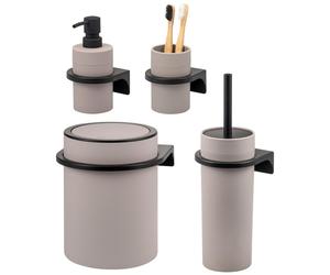 Ensemble de salle de bain SAVONA de Bremermann, 4 pièces, comprenant un distributeur de savon, une tasse, une poubelle pour produits cosmétiques de 5,5 litres et un ensemble pour WC en plastique, coul
