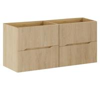 Ensemble de salle de bain suspendu NATURA 120cm : meubles sous vasque 60cm aspect bois clair rainuré verticalement