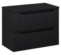 Ensemble de salle de bain suspendu VANO 80cm : meuble sous vasque à tiroirs rainuré noir mat + plan pour vasque noir mat