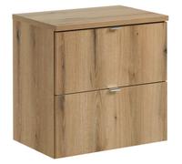Ensemble de salle de bain suspendu VANO aspect chêne 60cm : meuble sous vasque à tiroirs + plan pour vasque
