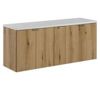 Ensemble de salle de bain suspendu VANO aspect chêne et blanc 140cm : meubles sous vasque à placards + plan pour vasque