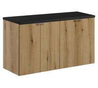Ensemble de salle de bain suspendu VANO aspect chêne et noir 100cm : meubles sous vasque à placards + plan pour vasque