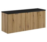 Ensemble de salle de bain suspendu VANO aspect chêne et noir 140cm : meubles sous vasque à placards + plan pour vasque