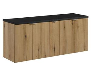 Ensemble de salle de bain suspendu VANO aspect chêne et noir 140cm : meubles sous vasque à placards + plan pour vasque