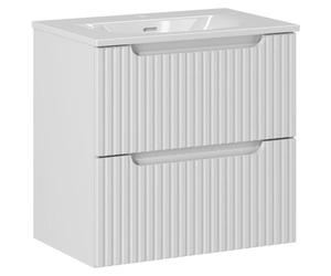 Ensemble de salle de bain suspendu VANO blanc 60cm : meuble sous vasque à tiroirs rainuré + vasque encastrée blanche