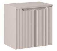 Ensemble de salle de bain suspendu VANO cachemire 60cm : meuble sous vasque à placards rainuré verticalement + plan pour vasque