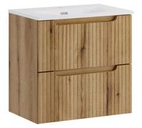 Ensemble de salle de bain suspendu VANO chêne clair 60cm : meuble sous vasque à tiroirs + vasque encastrée