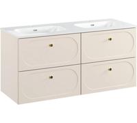 Ensemble de salle de bain TORNADO : meubles sous vasque 120cm beige + double vasque encastrée blanche