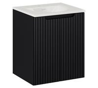 Ensemble de salle de bain VANO 50cm : meuble sous vasque à placards rainuré verticalement + vasque encastrée blanche