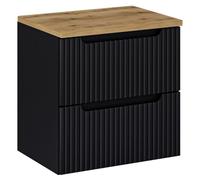 Ensemble de salle de bain VANO 60cm : meuble sous vasque à tiroirs rainuré verticalement + plan pour vasque aspect chêne