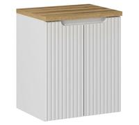 Ensemble de salle de bain VANO blanc 50cm : meuble sous vasque à placards rainuré + plan pour vasque aspect chêne clair