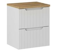 Ensemble de salle de bain VANO blanc 50cm : meuble sous vasque à tiroirs rainuré + plan pour vasque aspect chêne clair