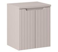 Ensemble de salle de bain VANO cachemire mat 50cm : meuble sous vasque à placards rainuré verticalement + plan pour vasque
