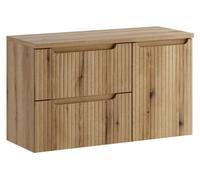 Ensemble de salle de bain VANO chêne clair 100cm : meubles sous vasque à tiroirs avec panier à linge intégré + plan pour vasque