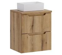 Ensemble de salle de bain VANO chêne clair 50cm : meuble sous vasque à tiroirs + plan pour vasque + vasque à poser rectangulaire