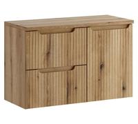 Ensemble de salle de bain VANO chêne clair 90cm : meubles sous vasques à tiroirs avec panier à linge intégré + plan pour vasque