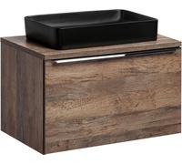 Ensemble de salle de bain VANTA chêne : meuble sous vasque 80cm + plan vasque + 1 vasque noire à poser