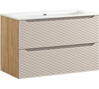 Ensemble de salle de bain YOKA beige : meuble sous vasque 90 cm + vasque encastrée