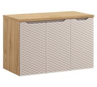 Ensemble de salle de bain YOKA beige : meuble sous vasque à placards 90 cm + plan vasque