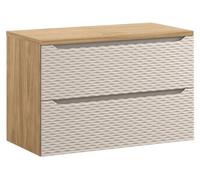 Ensemble de salle de bain YOKA beige : meuble sous vasque à tiroirs 90 cm + plan vasque