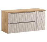 Ensemble de salle de bain YOKA beige : meuble sous vasque à tiroirs et placard 120 cm + plan vasque