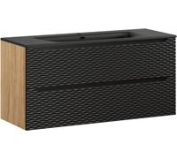Ensemble de salle de bain YOKA noir : meuble sous vasque à tiroirs 120 cm + vasque à encastrer noire