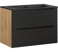 Ensemble de salle de bain YOKA noir : meuble sous vasque à tiroirs 80cm + vasque à encastrer noire