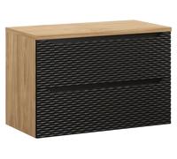 Ensemble de salle de bain YOKA noir : meuble sous vasque à tiroirs 90cm + plan vasque