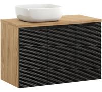 Ensemble de salle de bain YOKA noir : meubles sous vasque à placard 90cm + plan pour vasque + vasque à poser