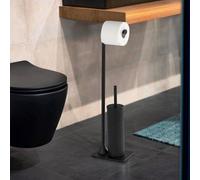Ensemble de salle de bains avec porte-papier hygiénique et brosse de toilettes - noir mat - 15 x 69 x 20 cm WC Butler